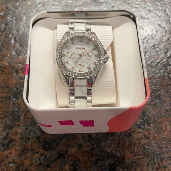 Fossil Accessories - Ladies Fossil Cecile Watch Silver Faux Stone